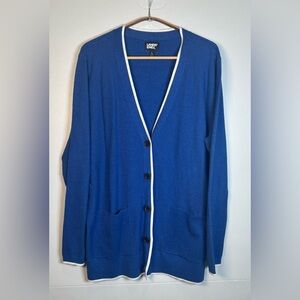 Lands' End Preppy Blue Cardigan Sweater with White Trim. Size L. Spring Cardigan